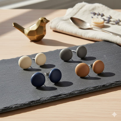 Leather Stud Earrings – Round Button Style, 14mm Handmade Jewellery