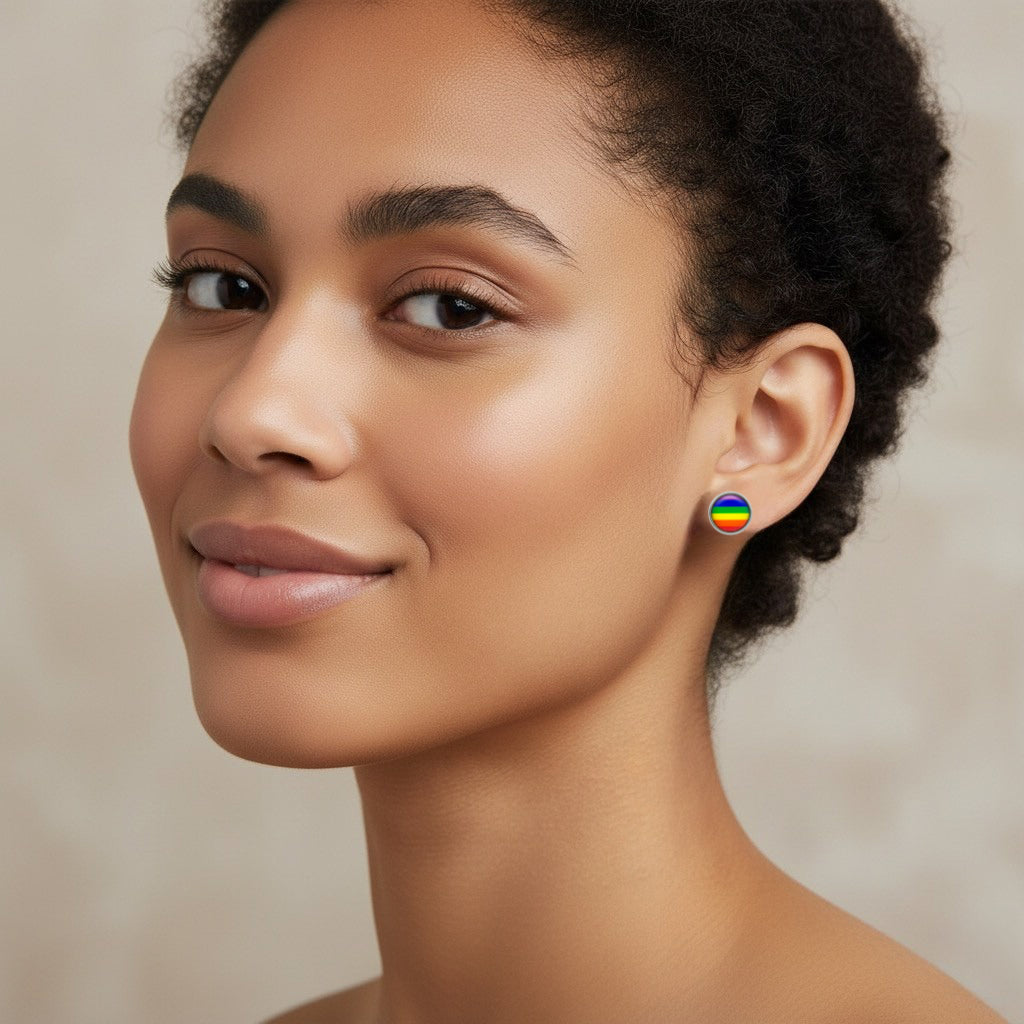 Rainbow Glass Dome Silver Stud Earrings | Handmade