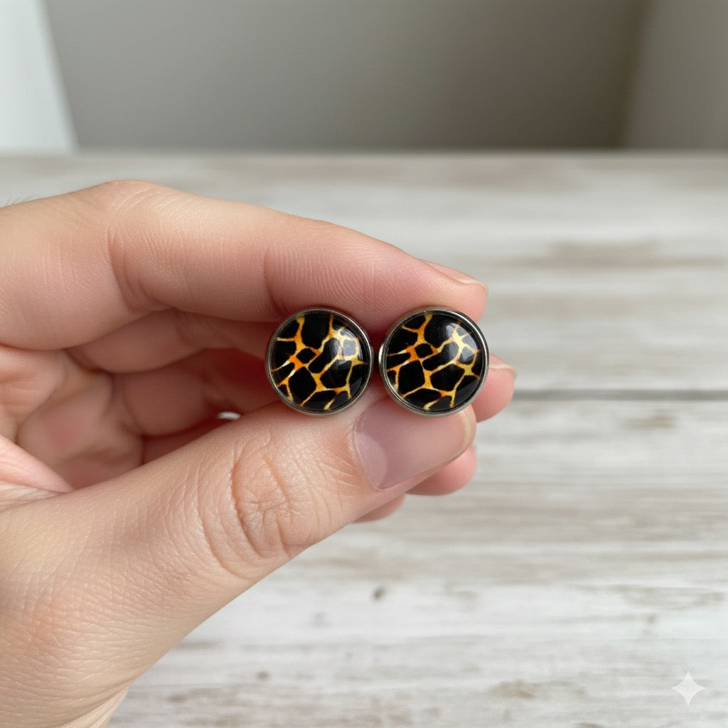 Animal Print Stud Earrings – Rhodium Plated Silver Colour, Everyday Jewellery