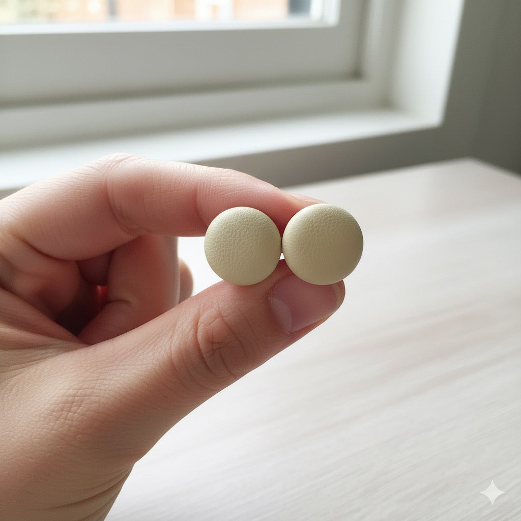 Leather Stud Earrings – Round Button Style, 14mm Handmade Jewellery