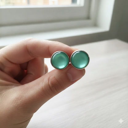 Glossy Shiny Dome Resin Silver Stud Earrings - Multiple Colours