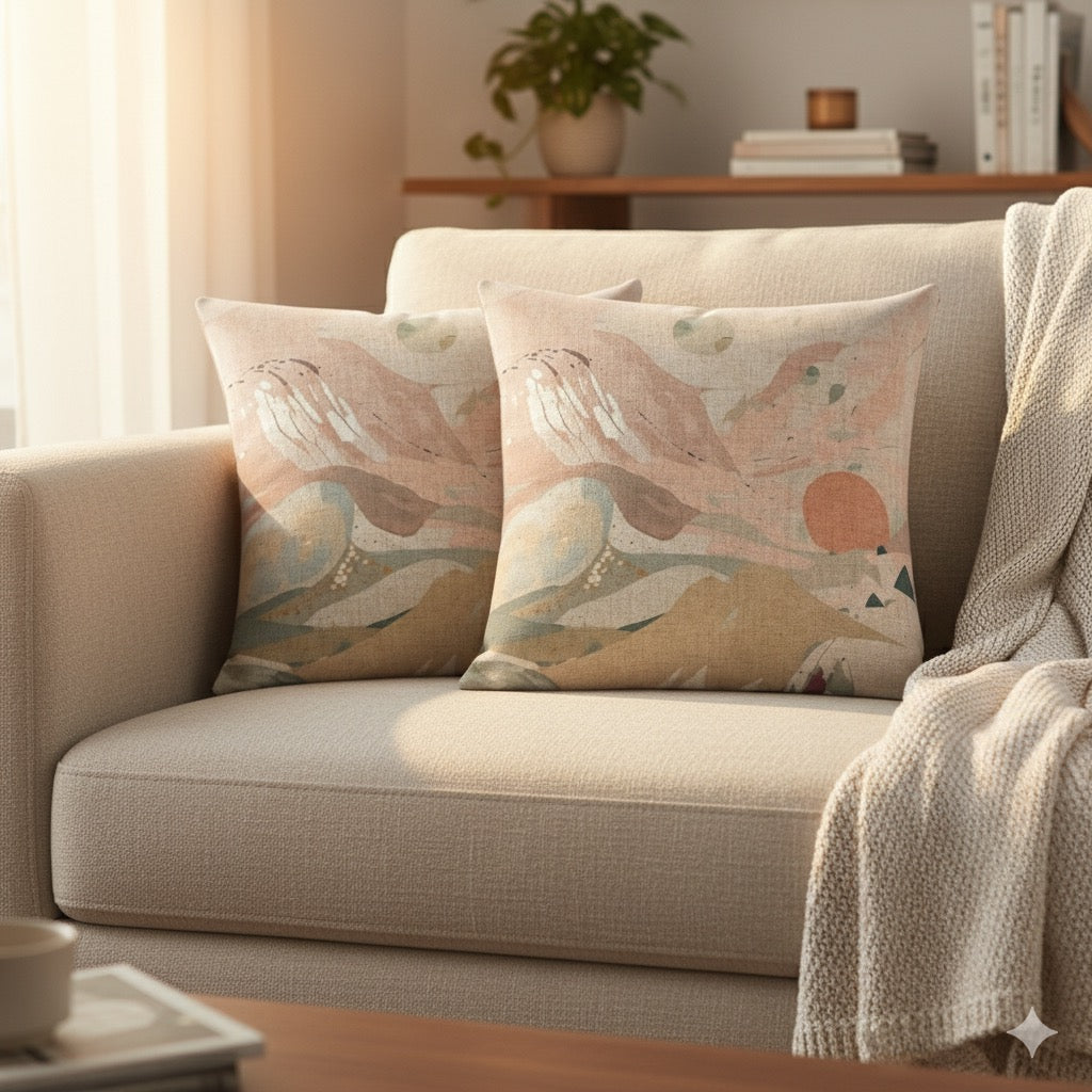 Celestial Dusk – Abstract Pastel Landscape Linen Cushion Covers | 45 x 45cm | Set of 2