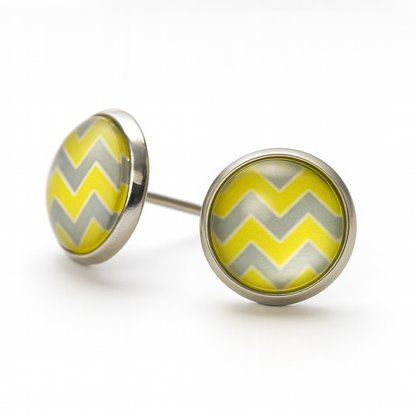 Chevron 10mm Earrings, Handmade Alloy Stud Earrings