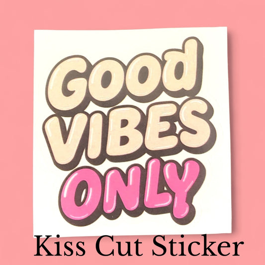 Good Vibes Only Bubble Letter | Retro | White Satin Vinyl | Kiss-Cut Sticker