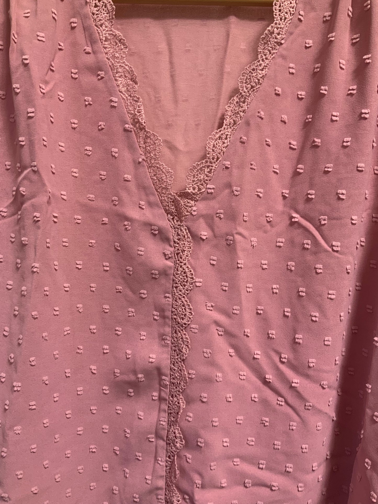 Shein Women's 2XL Pink Swiss Dot Blouse Lace Trim NWOT