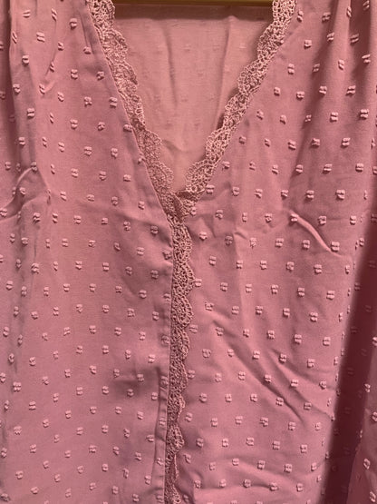 Shein Women's 2XL Pink Swiss Dot Blouse Lace Trim NWOT