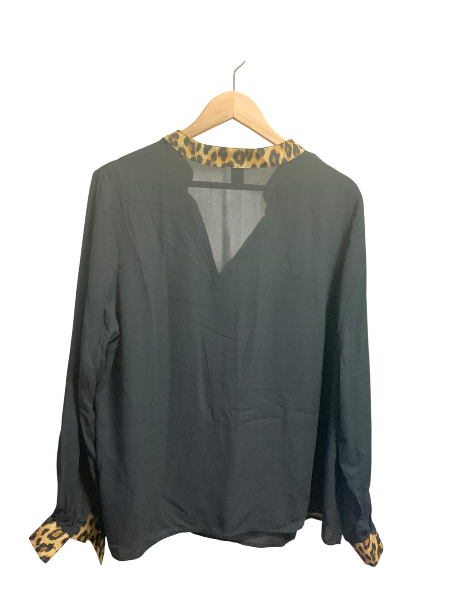 Shein Women's Blouse | Black Leopard Print | V-Neck | Long Sleeve | 2XL | NWOT