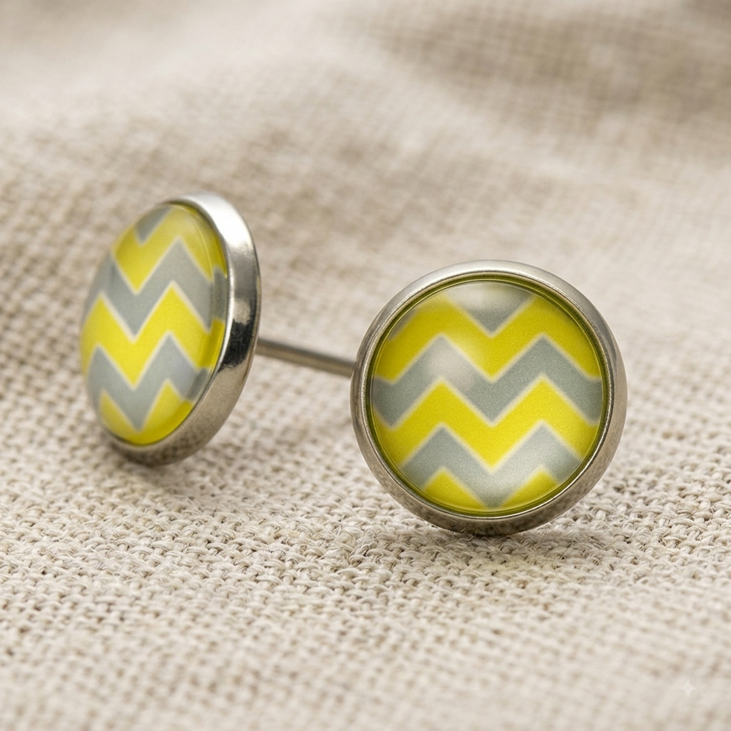 Chevron 10mm Earrings, Handmade Alloy Stud Earrings