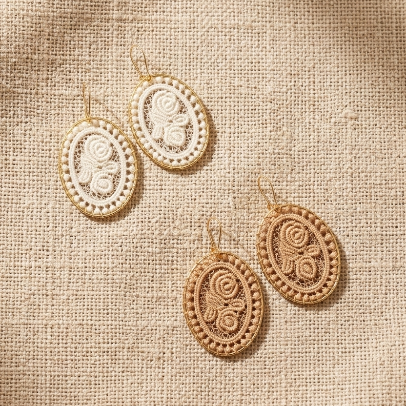 Vintage Lace Rose Oval Earrings | Woven Statement Drop Earrings