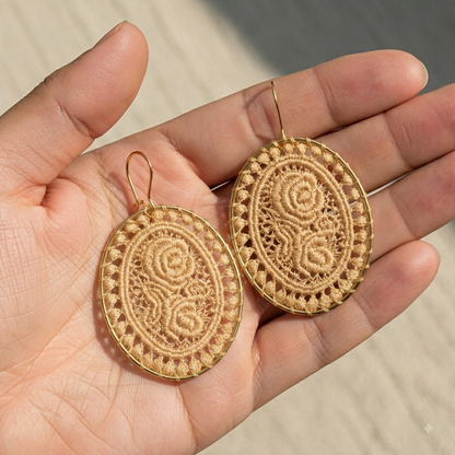 Vintage Lace Rose Oval Earrings | Woven Statement Drop Earrings