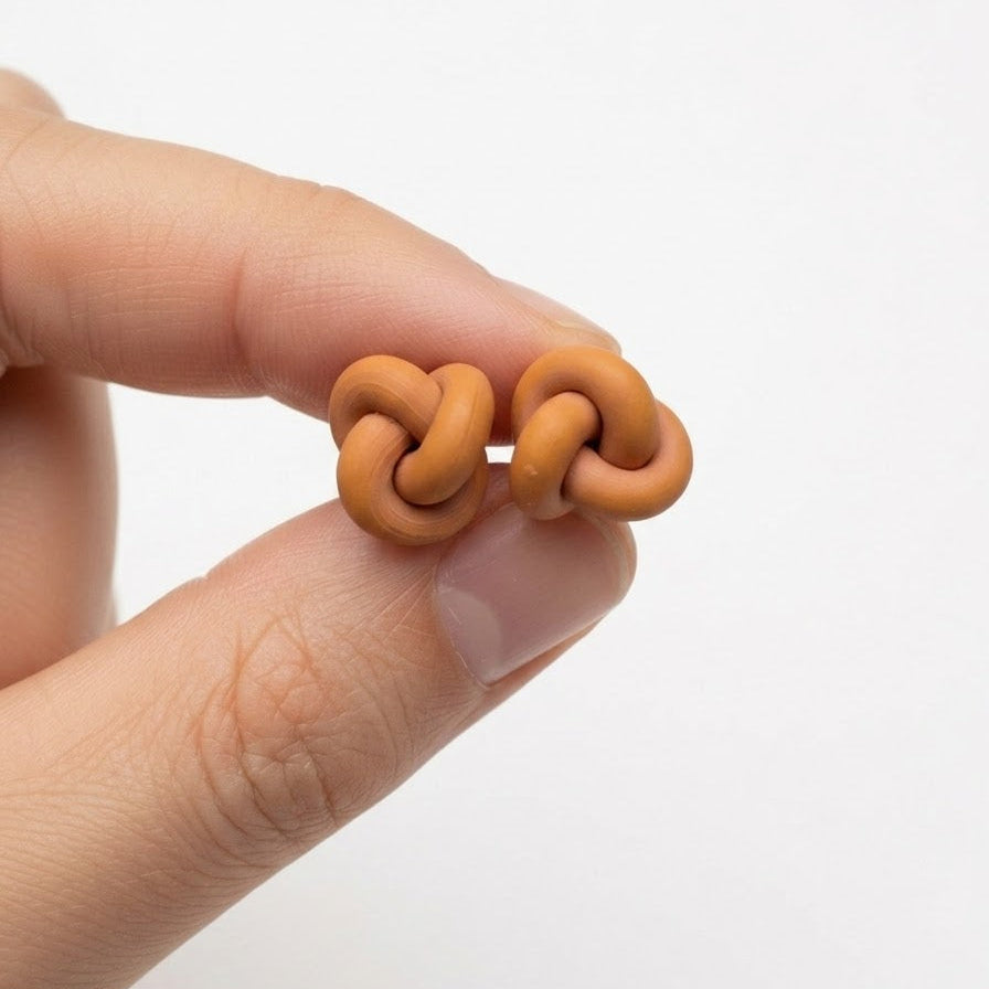 Terracotta Polymer Clay Knot Stud Earrings | Gold Findings | 12mm | New