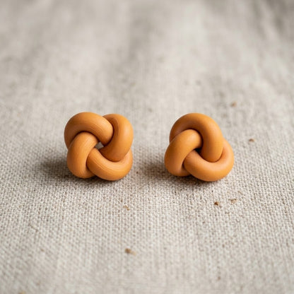 Terracotta Polymer Clay Knot Stud Earrings | Gold Findings | 12mm | New