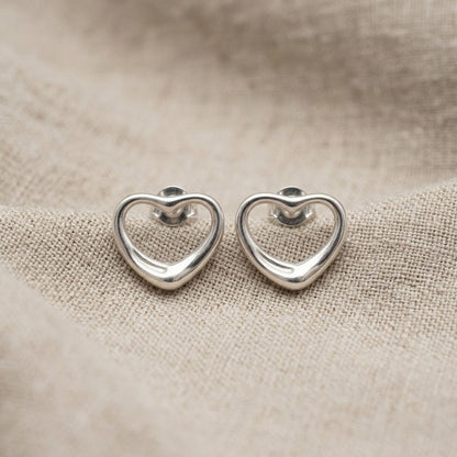 Open Heart Stud Earrings | 925 Sterling Silver | 12mm | New