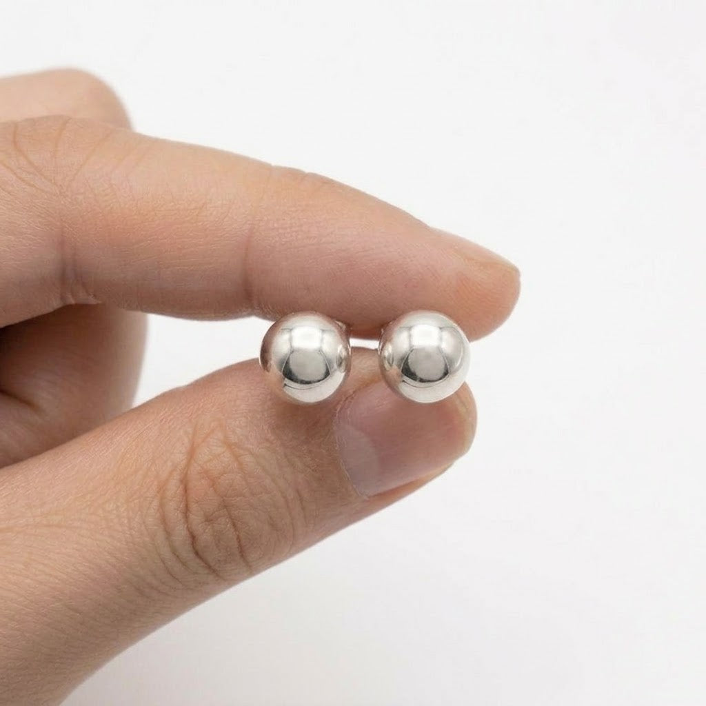 Ball Stud Earrings | 925 Sterling Silver | 8mm | New