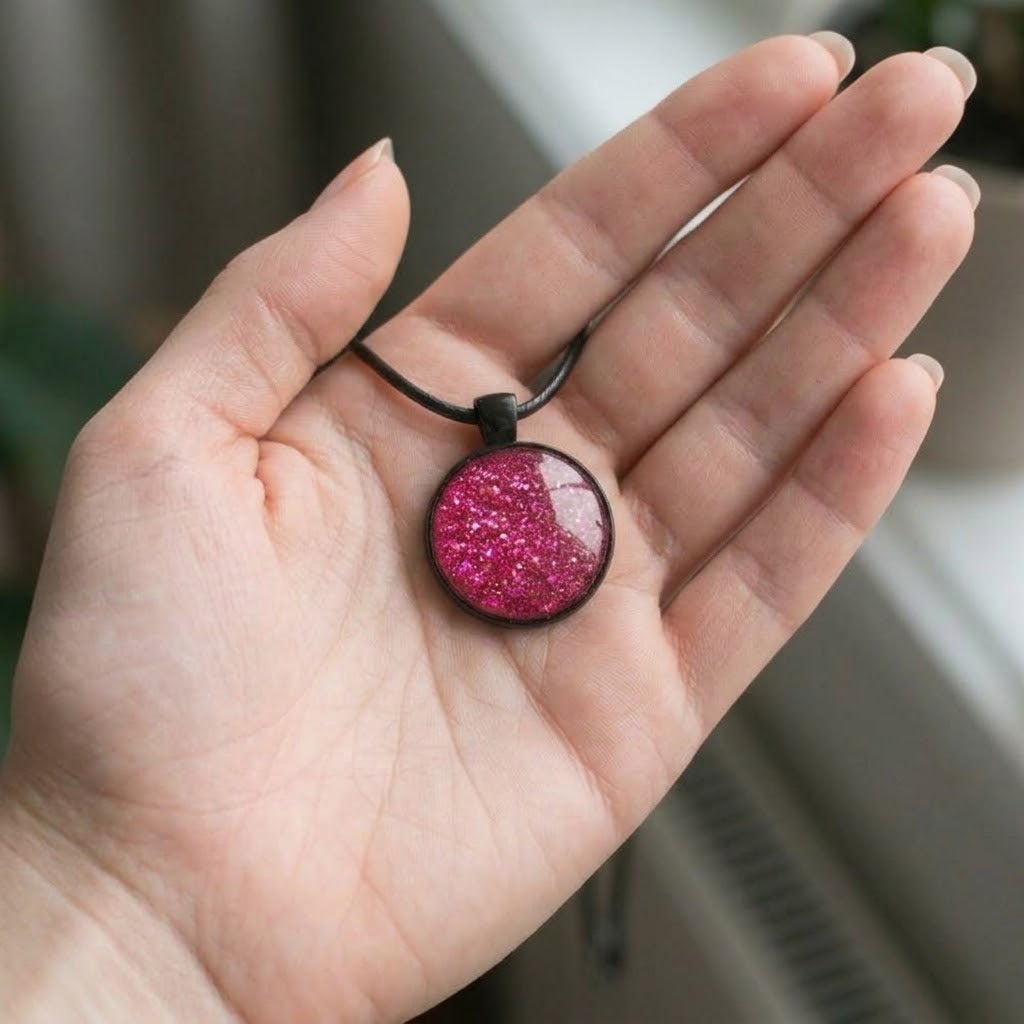 Hot Pink Glitter Dome Necklace | Statement Pendant Necklace | 45cm