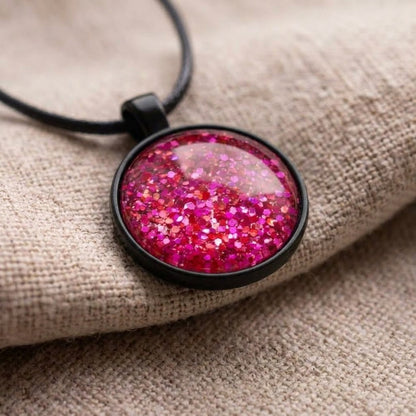 Hot Pink Glitter Dome Necklace | Statement Pendant Necklace | 45cm