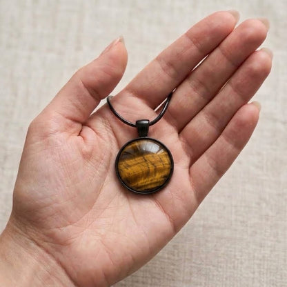 Tiger Eye Natural Stone Necklace | Grounding Gemstone Pendant | 45cm