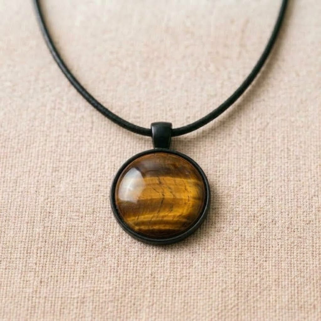 Tiger Eye Natural Stone Necklace | Grounding Gemstone Pendant | 45cm