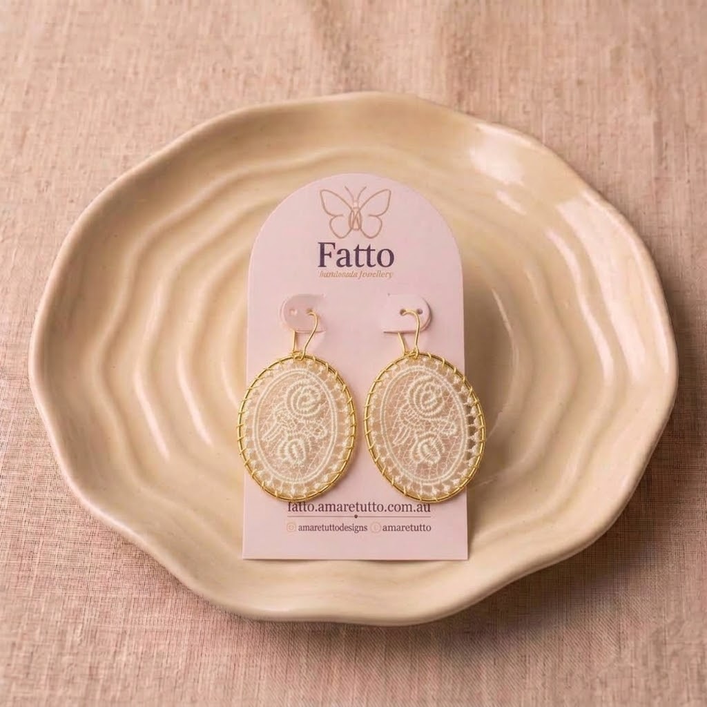 Vintage Lace Rose Oval Earrings | Woven Statement Drop Earrings