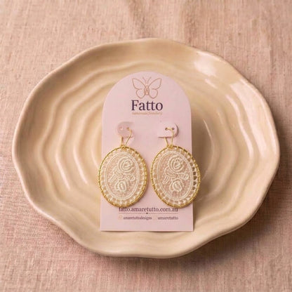 Vintage Lace Rose Oval Earrings | Woven Statement Drop Earrings