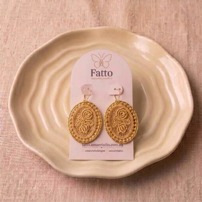 Vintage Lace Rose Oval Earrings | Woven Statement Drop Earrings