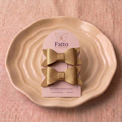 Metallic Pebble Hair Bows 2 Pack | Gold Rose Gold Bronze Clips