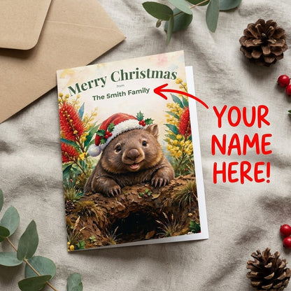 Personalised Wombat Christmas Folded Greeting Card | Australian Animals