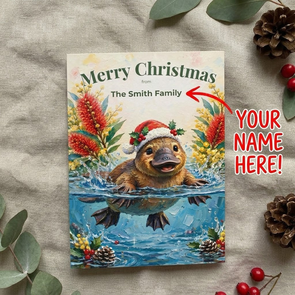 Personalised Platypus Christmas Flat Greeting / Note Card | Australian Animals