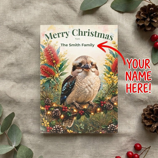 Personalised Kookaburra Christmas Flat Greeting / Note Card | Australian Animals