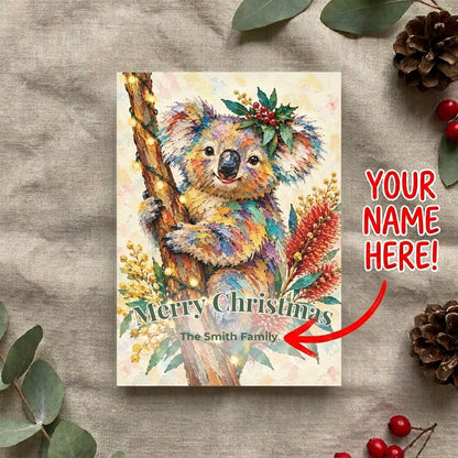 Personalised Koala Christmas Flat Greeting / Note Card | Australian Animals