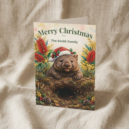 Personalised Wombat Christmas Folded Greeting Card | Australian Animals