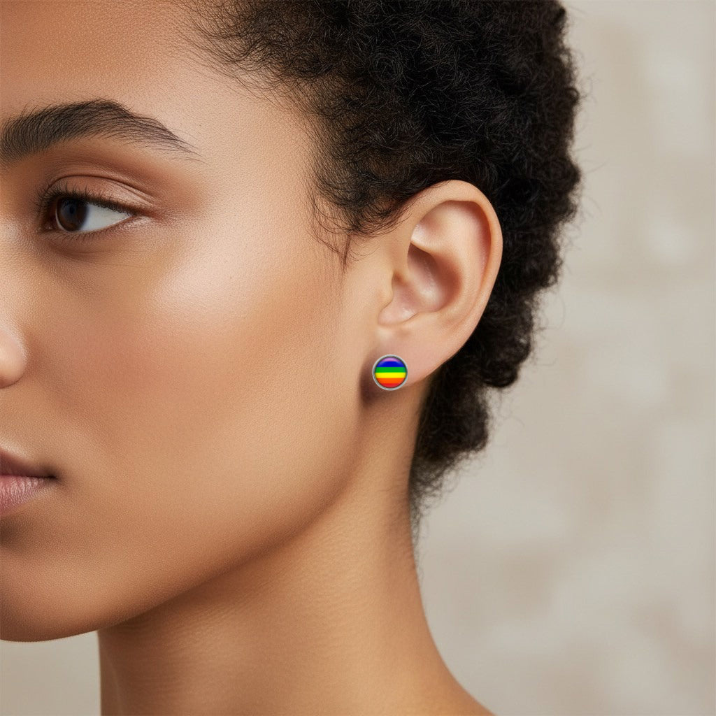 Rainbow Glass Dome Silver Stud Earrings | Handmade