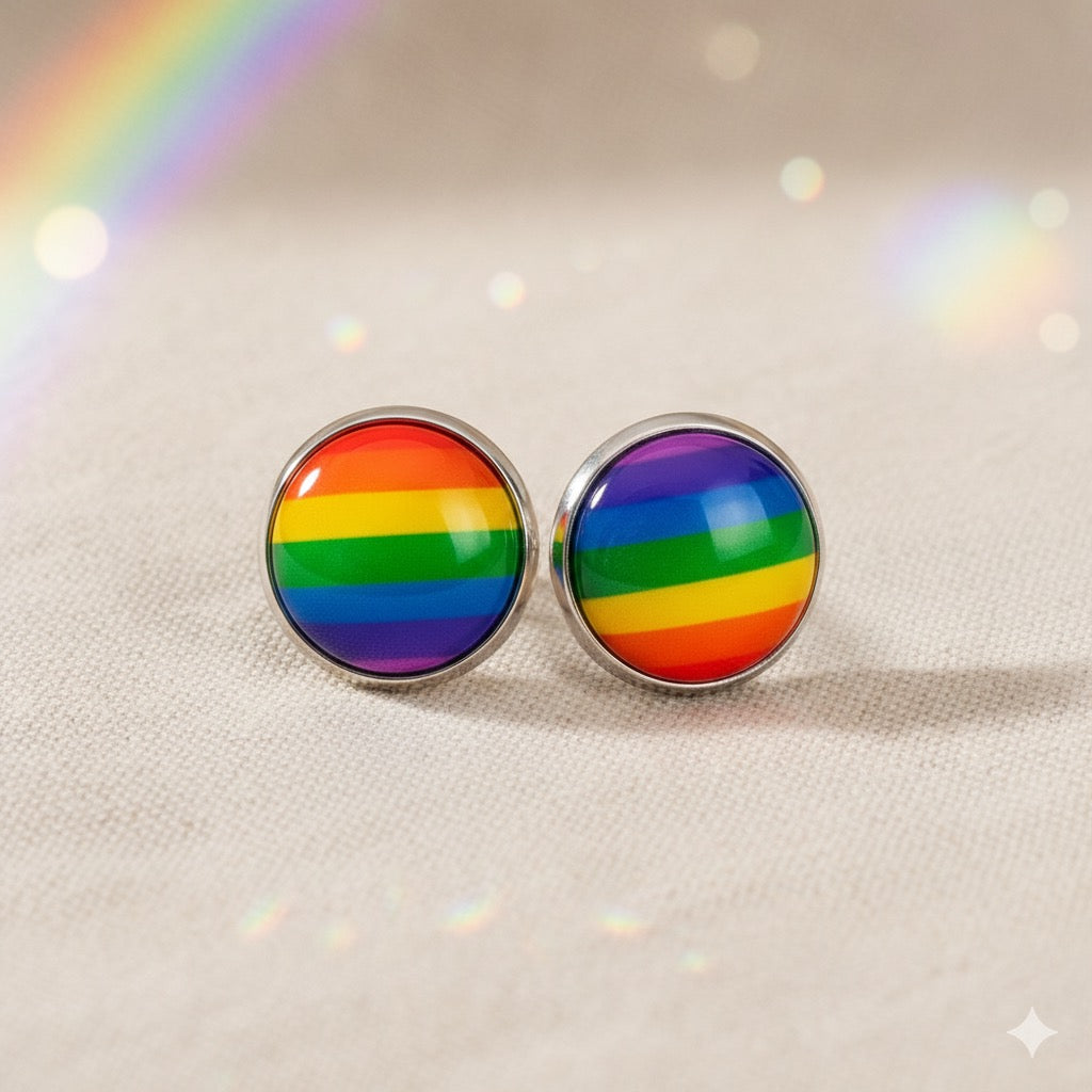 Rainbow Glass Dome Silver Stud Earrings | Handmade