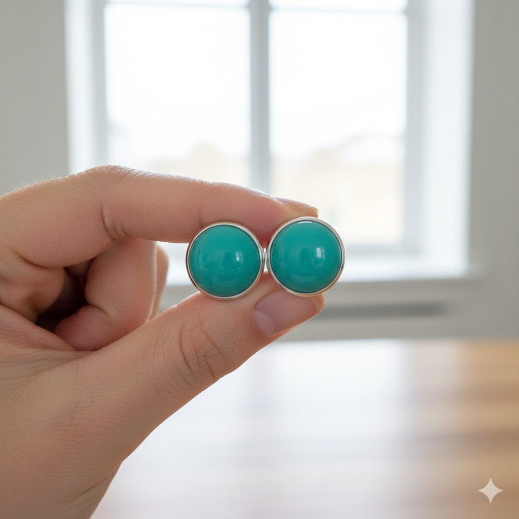 Turquoise Stud Earrings – Silver Tone Setting