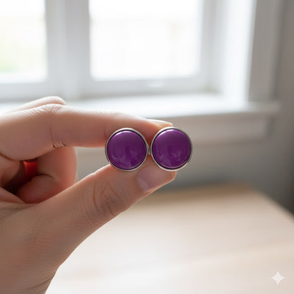 Purple Stud Earrings – Silver Tone Setting