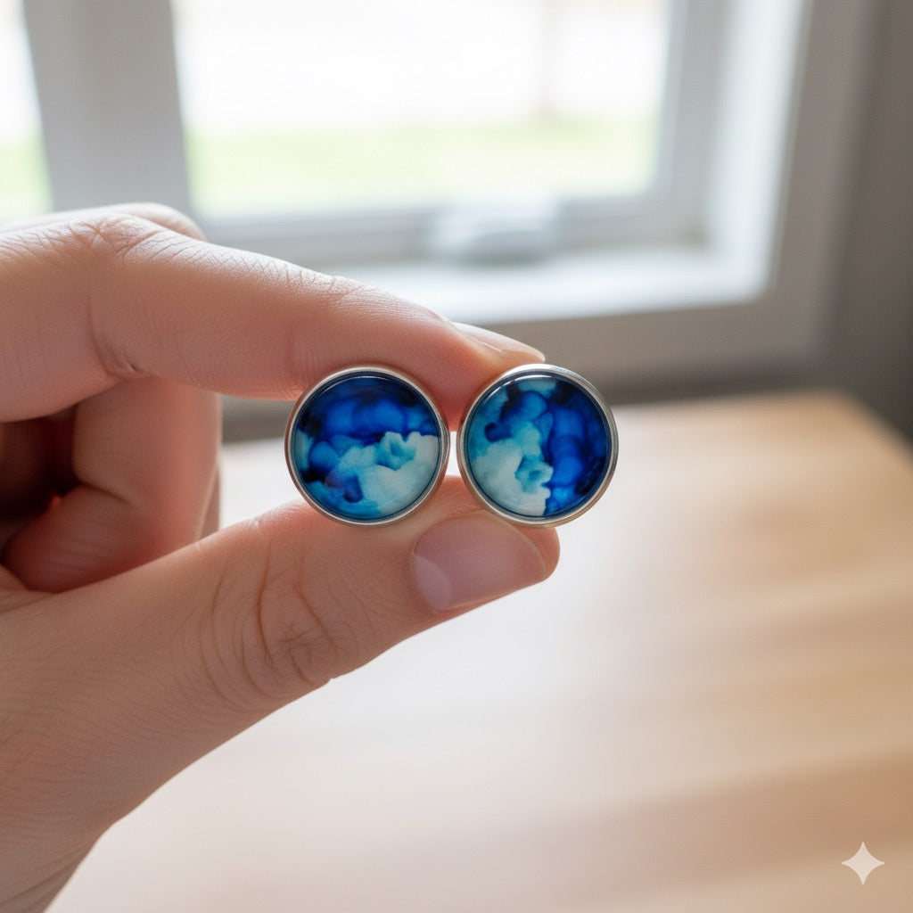 Colourful Watercolour Stainless Steel Stud Earrings