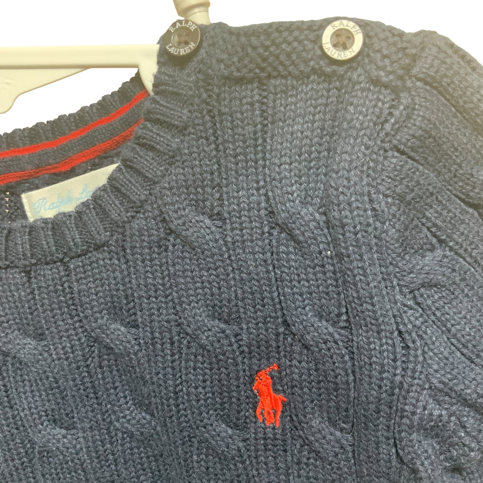 Ralph Lauren Polo Baby Cable Knit Jumper | Navy | 18M | Pre-Owned