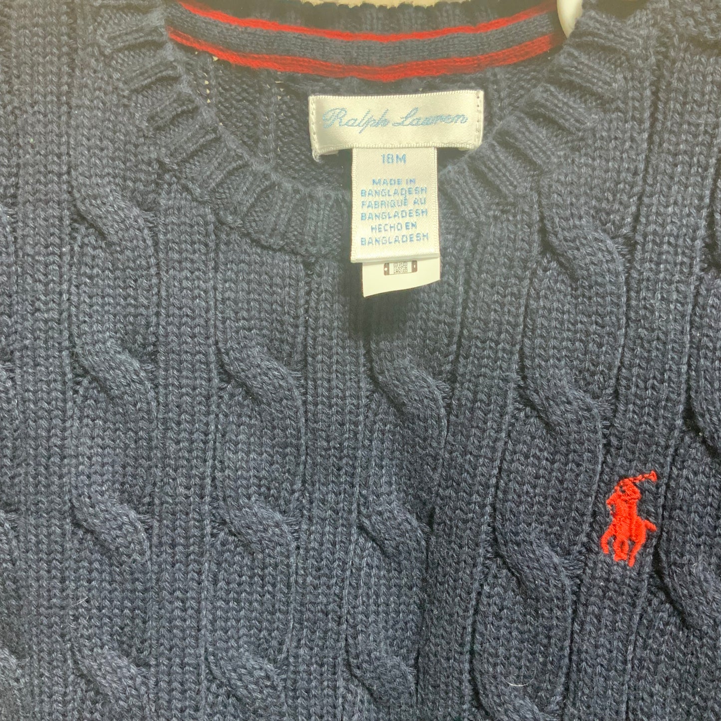 Ralph Lauren Polo Baby Cable Knit Jumper | Navy | 18M | Pre-Owned