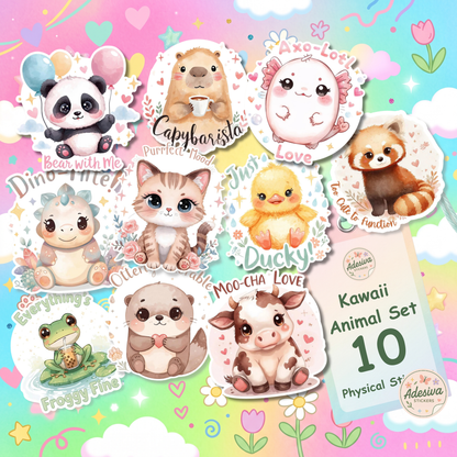 Kawaii Animals Sticker 10-Pack | Vinyl Decal Bundle | Adesiva