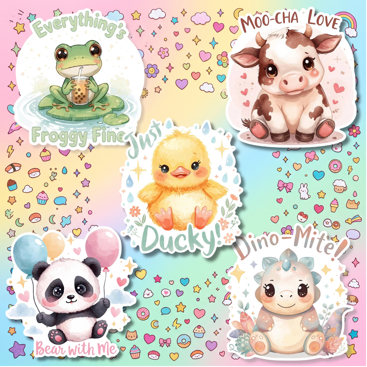 Kawaii Animals Sticker 10-Pack | Vinyl Decal Bundle | Adesiva