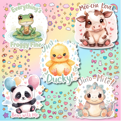 Kawaii Animals Sticker 10-Pack | Vinyl Decal Bundle | Adesiva