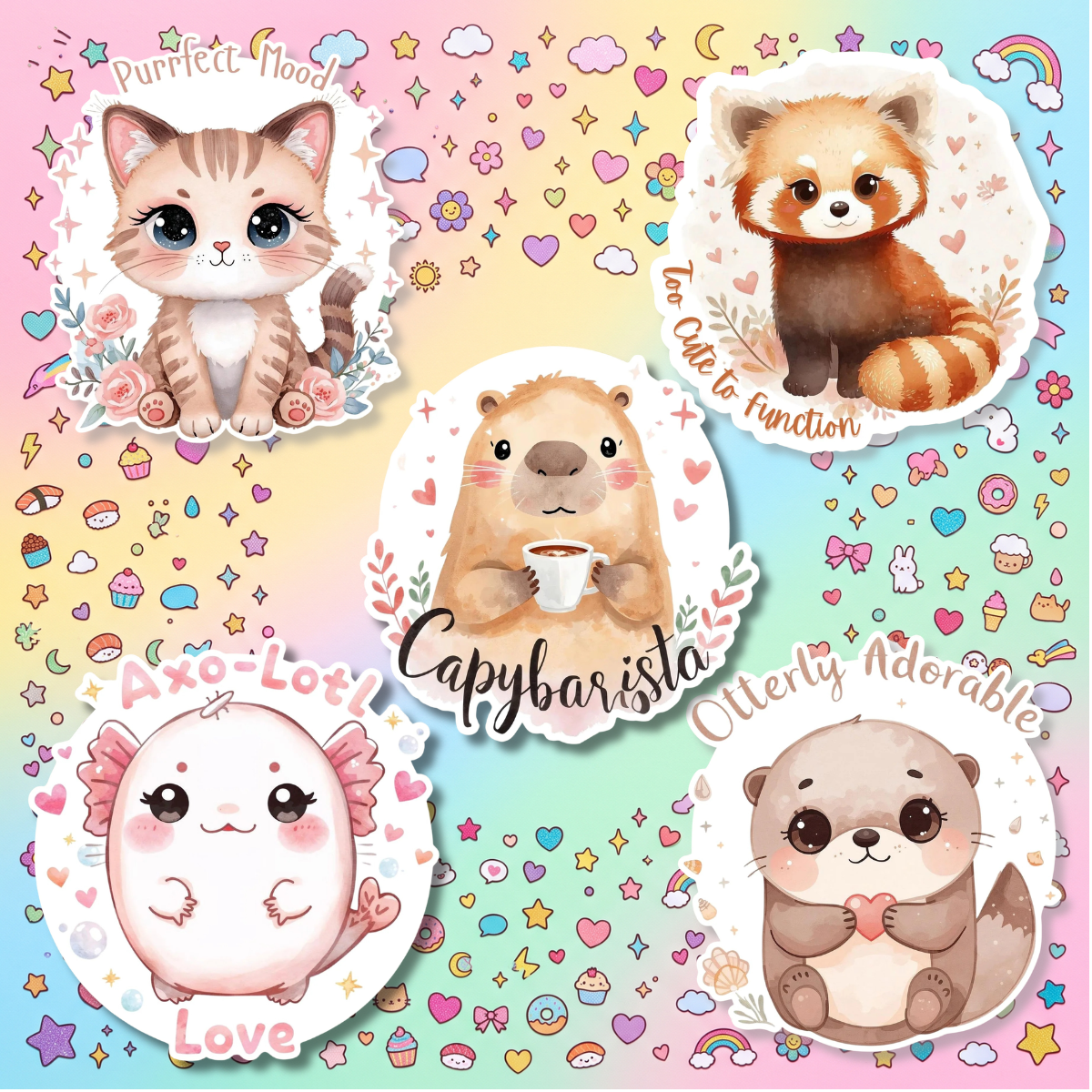 Kawaii Animals Sticker 10-Pack | Vinyl Decal Bundle | Adesiva