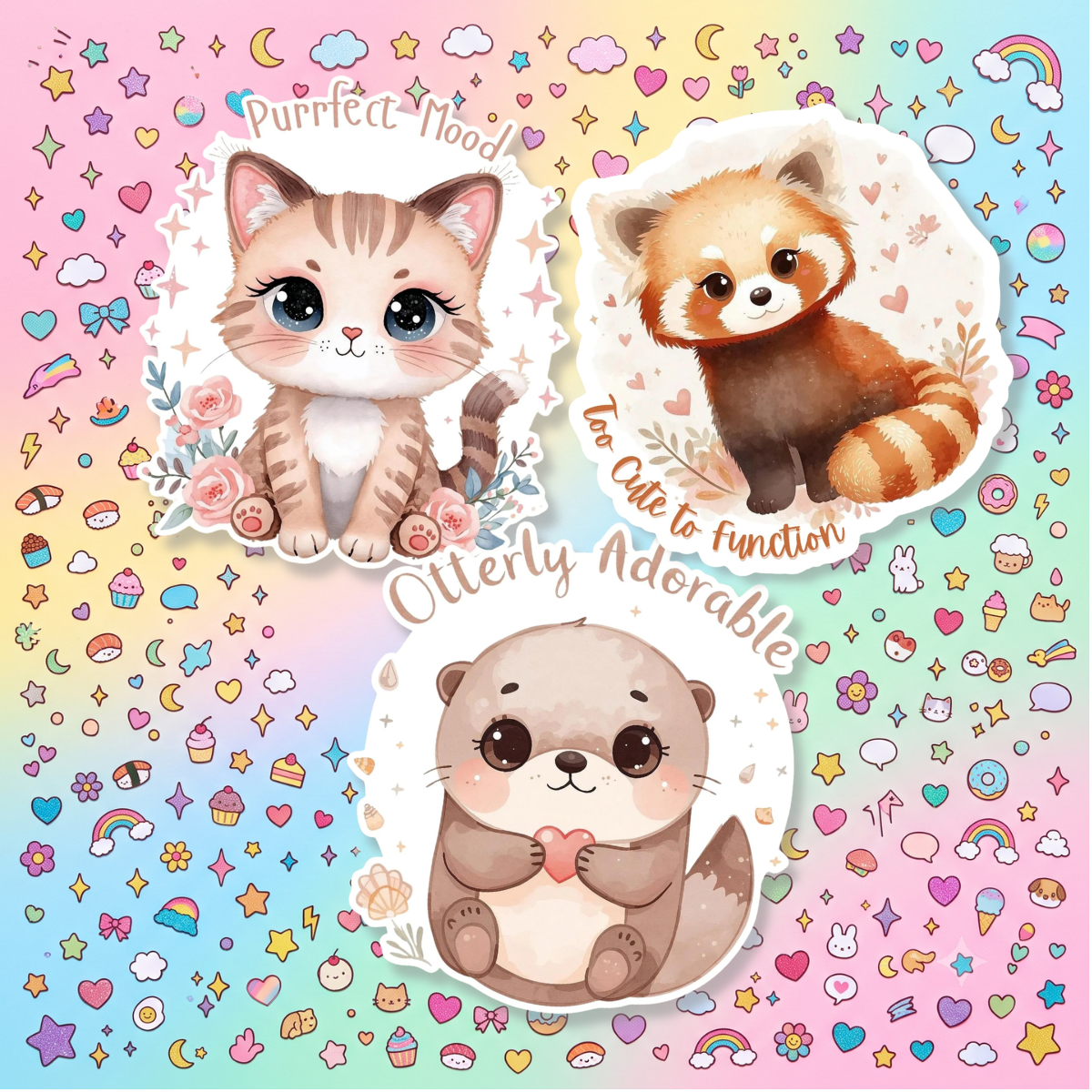 Kawaii Animals Sticker 5-Pack | Vinyl Decal Bundle | Adesiva