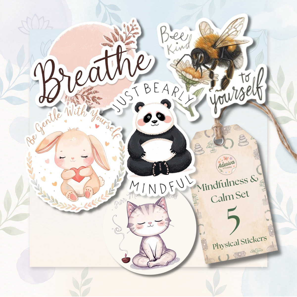 Mindfulness & Calm Sticker 5-Pack | Vinyl Decal Bundle | Adesiva