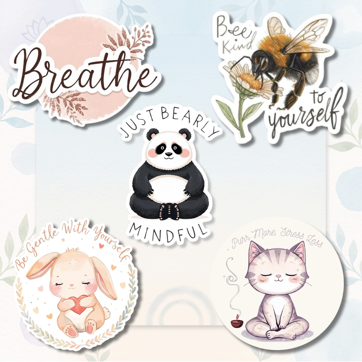 Mindfulness & Calm Sticker 5-Pack | Vinyl Decal Bundle | Adesiva