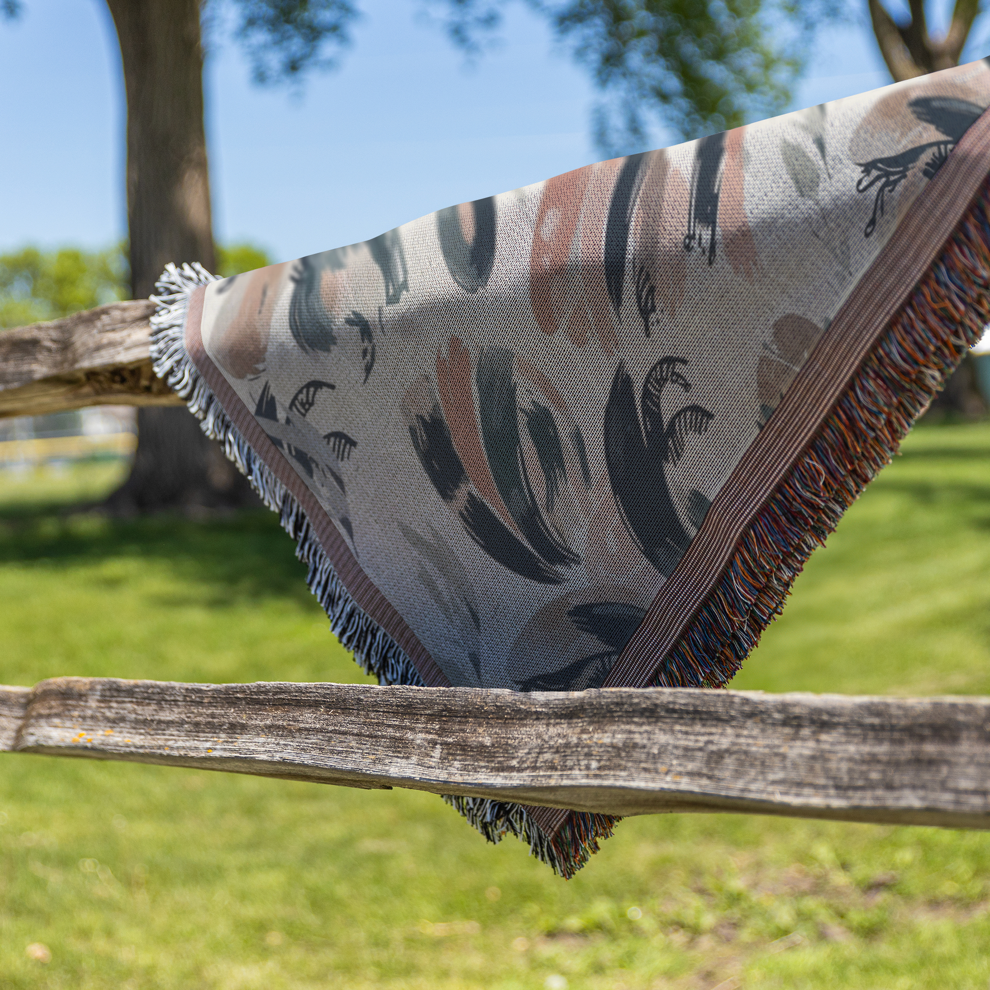 Abstract Brushstroke Woven Blanket | Neutral Modern Boho Printed Throw | Cozy Tapestry with Fringed Edges
