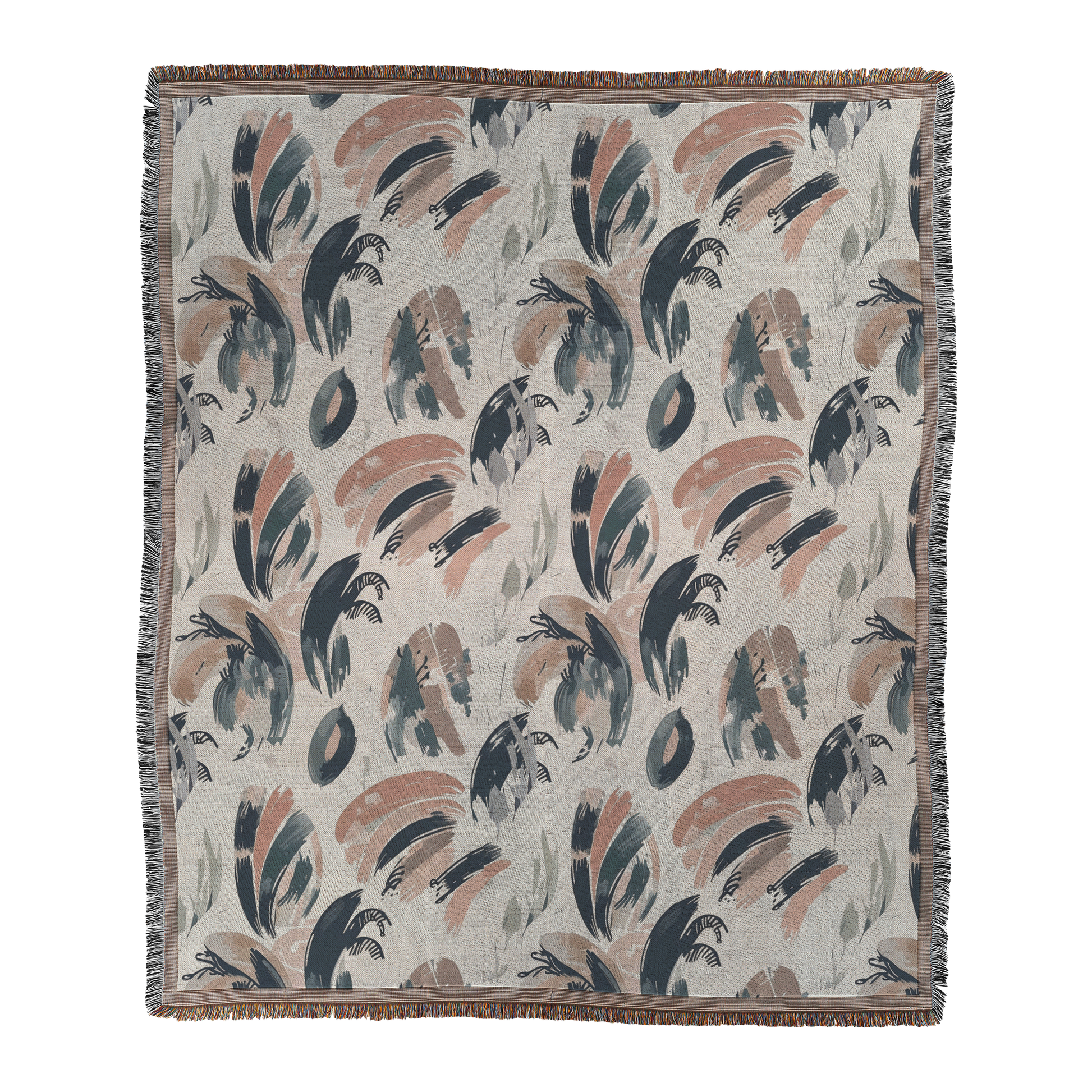 Abstract Brushstroke Woven Blanket | Neutral Modern Boho Printed Throw | Cozy Tapestry with Fringed Edges Default Title