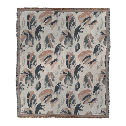 Abstract Brushstroke Woven Blanket | Neutral Modern Boho Printed Throw | Cozy Tapestry with Fringed Edges Default Title