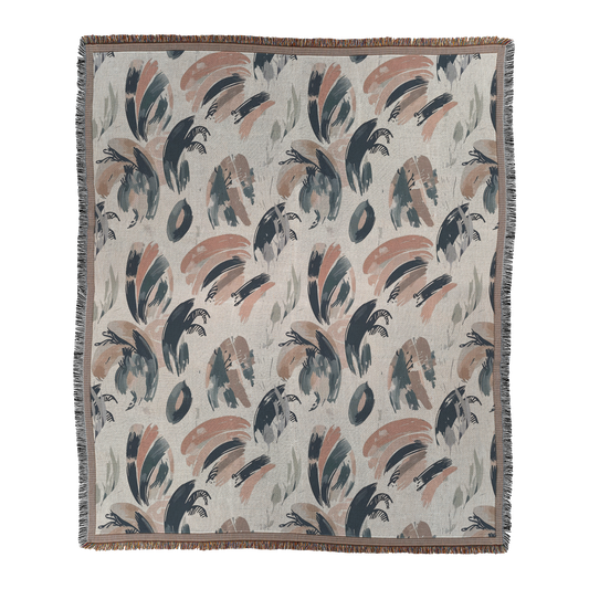 Abstract Brushstroke Woven Blanket | Neutral Modern Boho Printed Throw | Cozy Tapestry with Fringed Edges Default Title