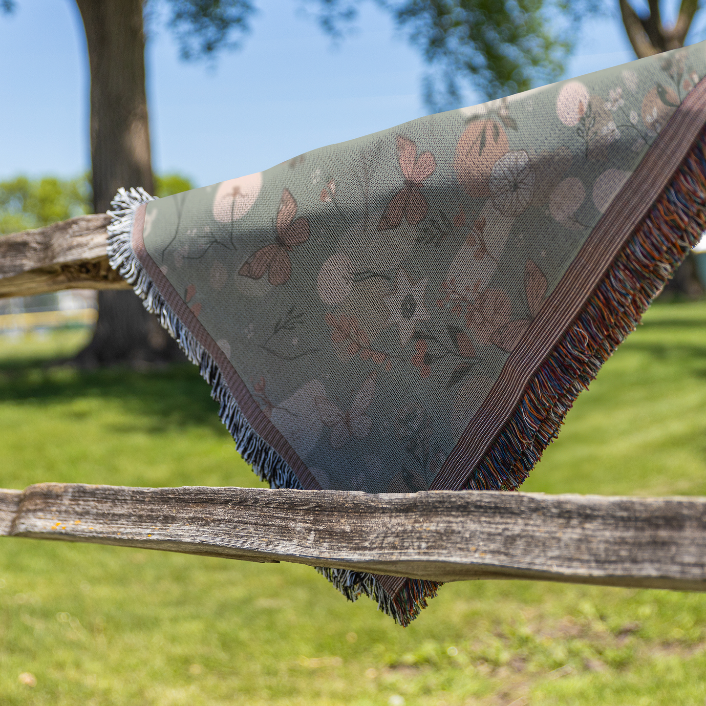 Sage & Blush Butterfly Woven Blanket | Whimsical Cottagecore Printed Throw | Cozy Tapestry for Sofa, Bed & Nursery Décor